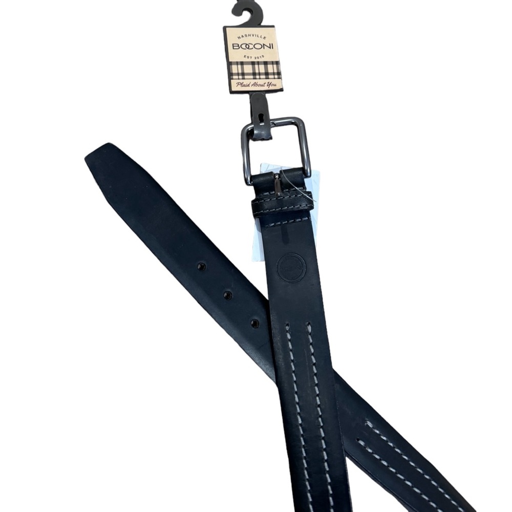 Nashville Baconi Black Leather Belt with White stitching Men's 44 NEW